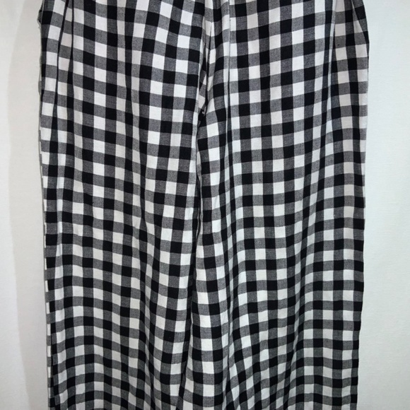 Loft linen blend buffalo check wide leg pants Sz XS flat front self tie New - Picture 7 of 11